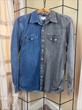 Levi's Barstow Two-Tone Denim Western Button-Down Shirt Blue & Gray Size S